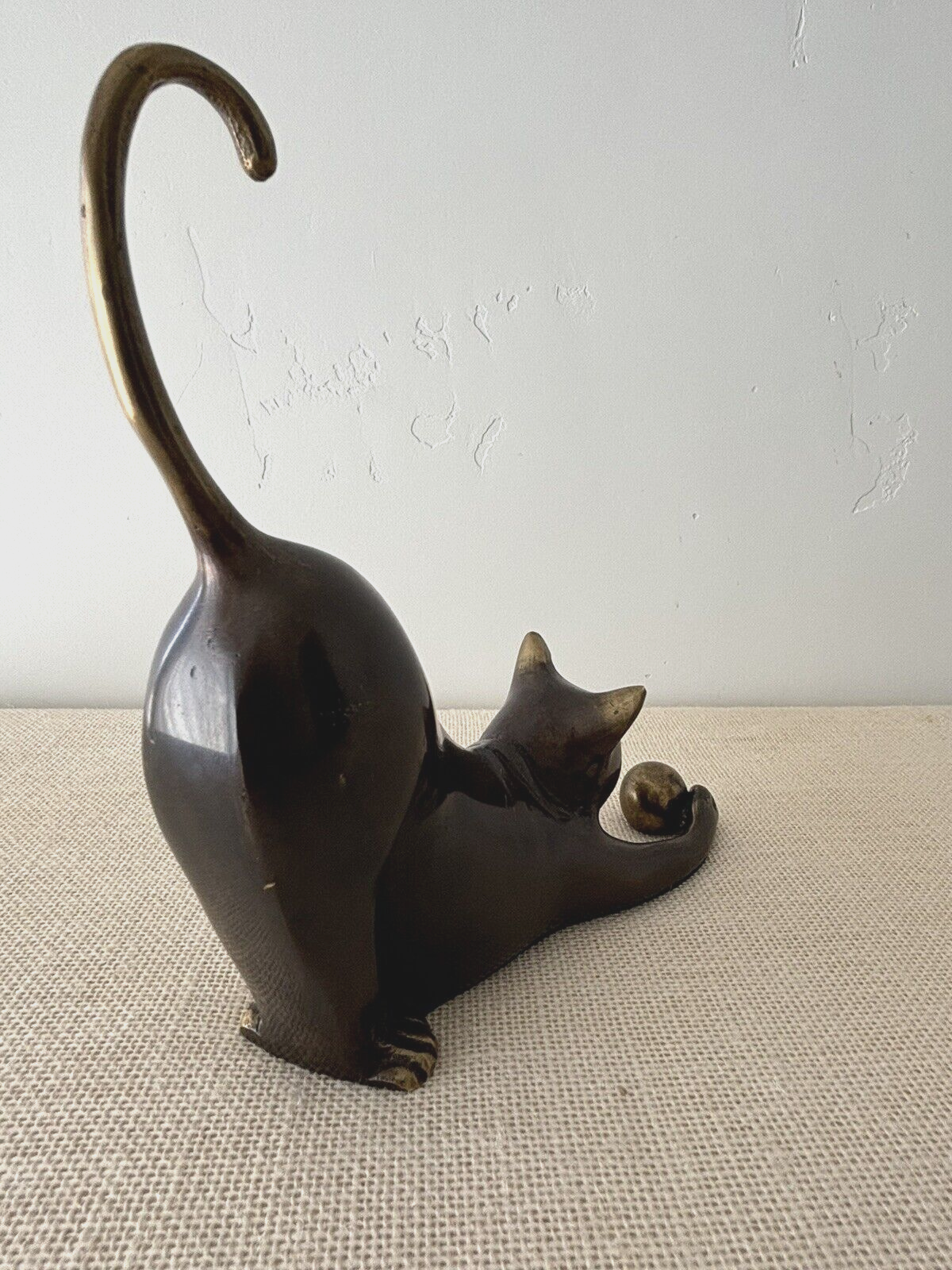 Vintage Art Deco French Brass Bronze Playing House Cat sculpture figurine