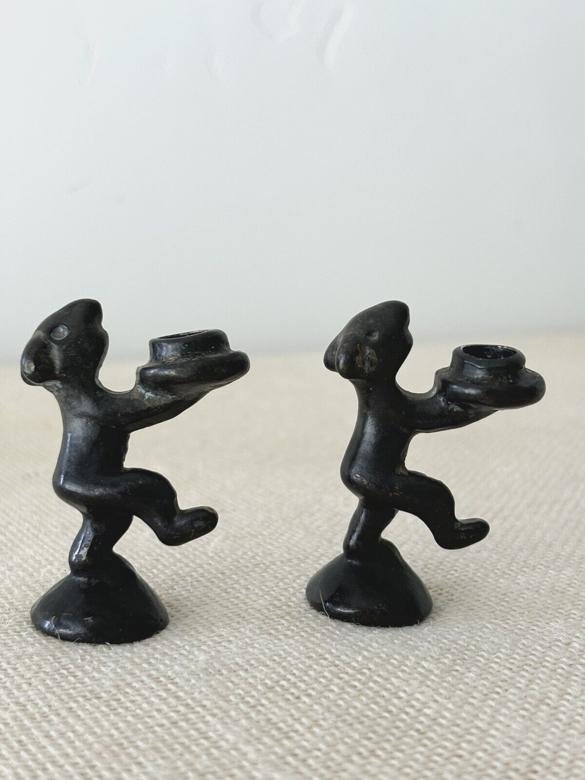 Pair of patinated brass MOUSE Candleholders by Walter Bosse & Hertha Baller