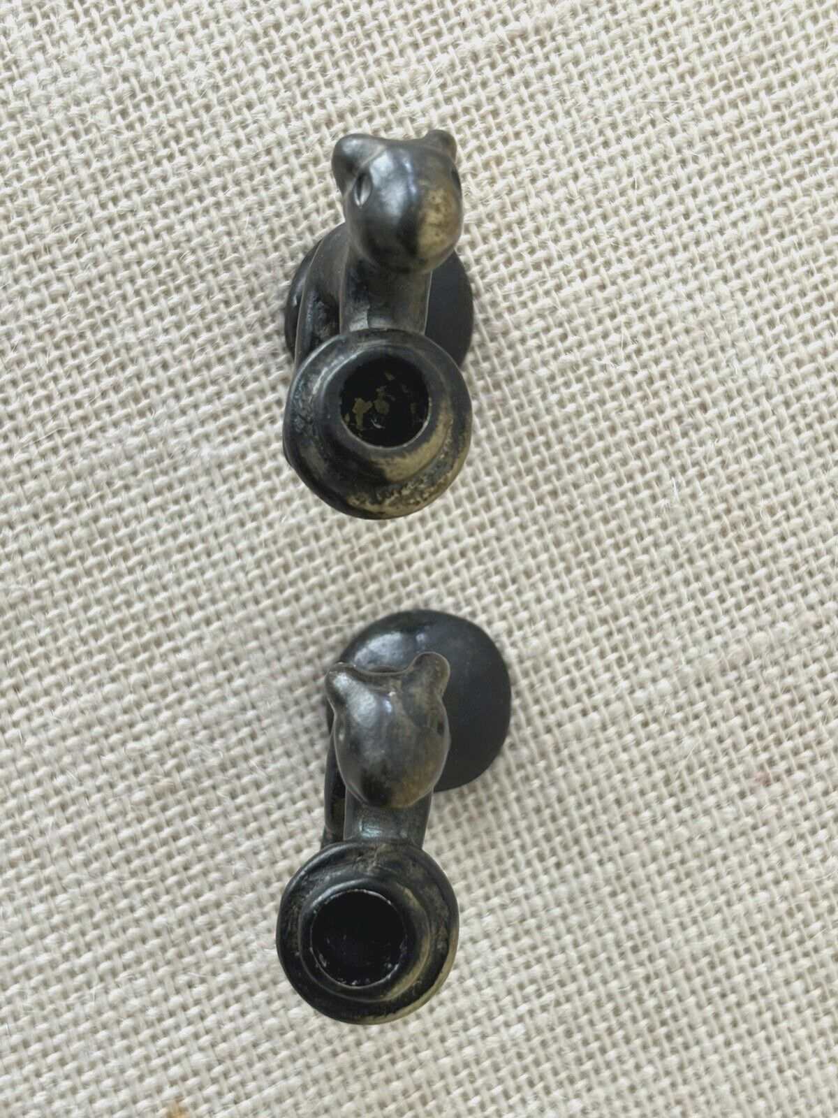 Pair of patinated brass MOUSE Candleholders by Walter Bosse & Hertha Baller