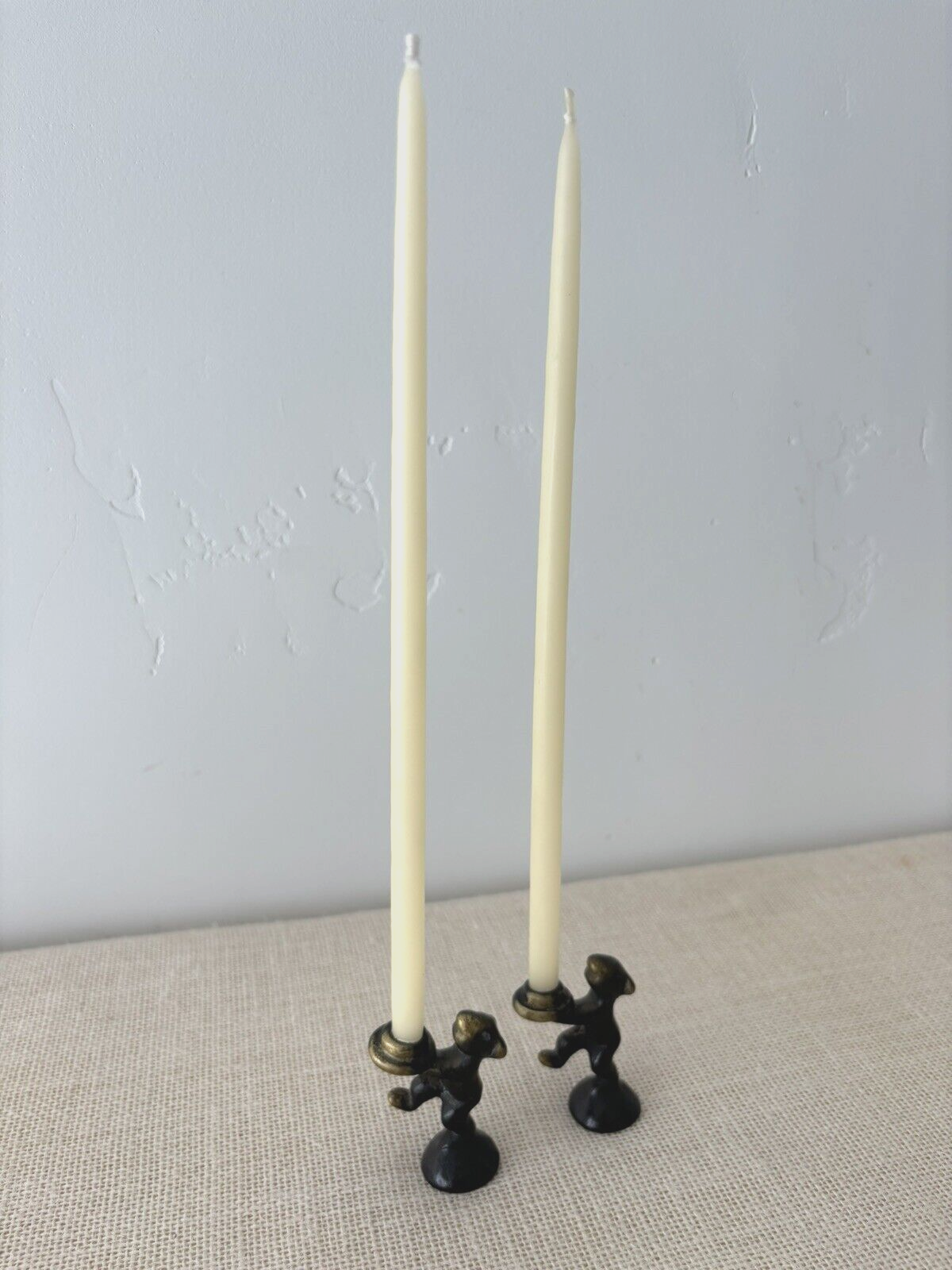 Pair of patinated brass MOUSE Candleholders by Walter Bosse & Hertha Baller