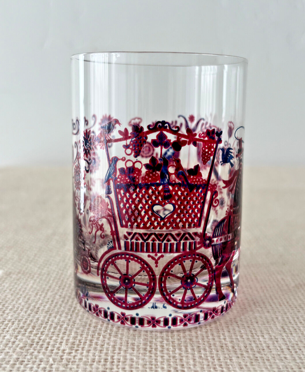 Kurt Hammer Folk Art drinking Glass with Wine Harvest motif