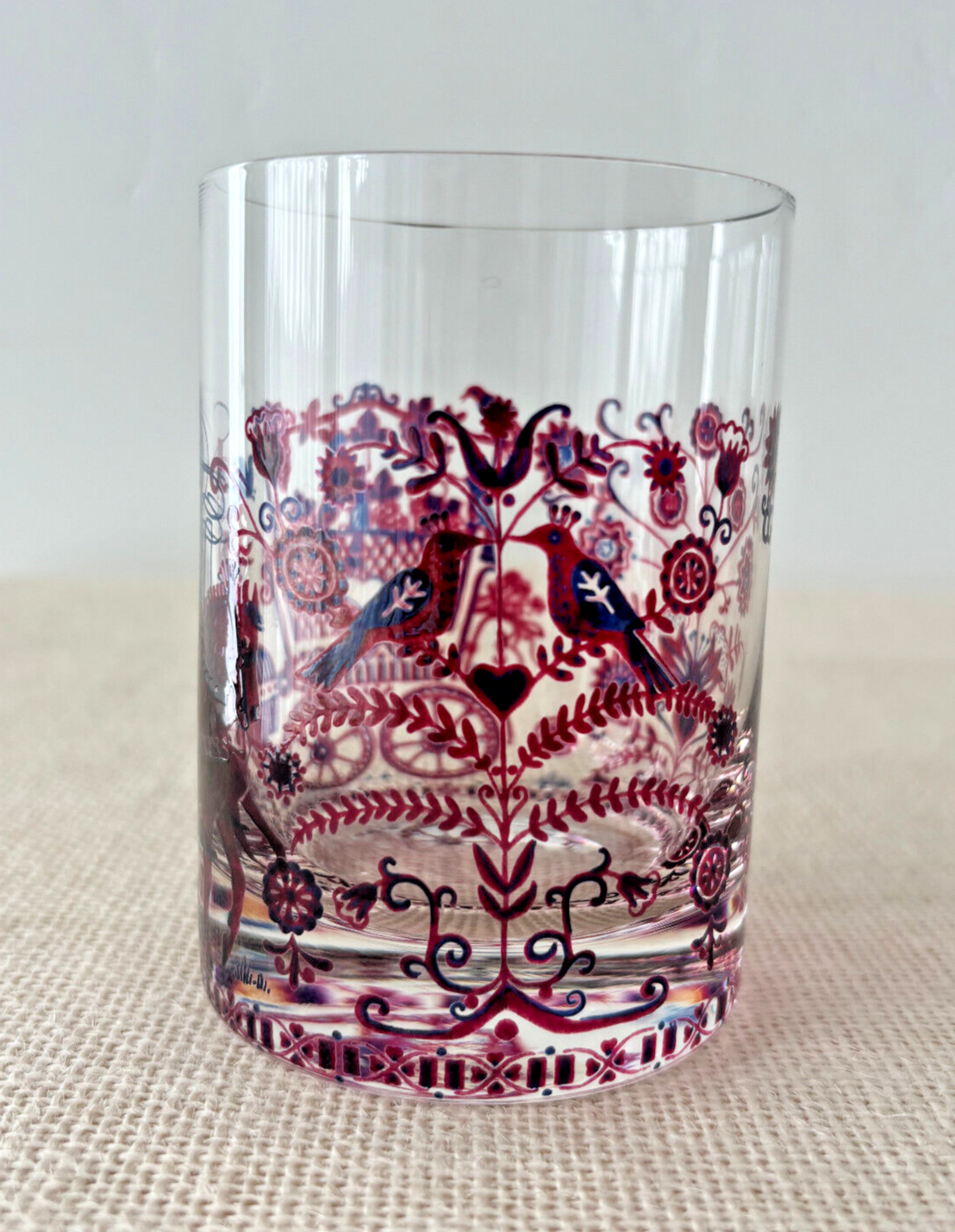 Kurt Hammer Folk Art drinking Glass with Wine Harvest motif