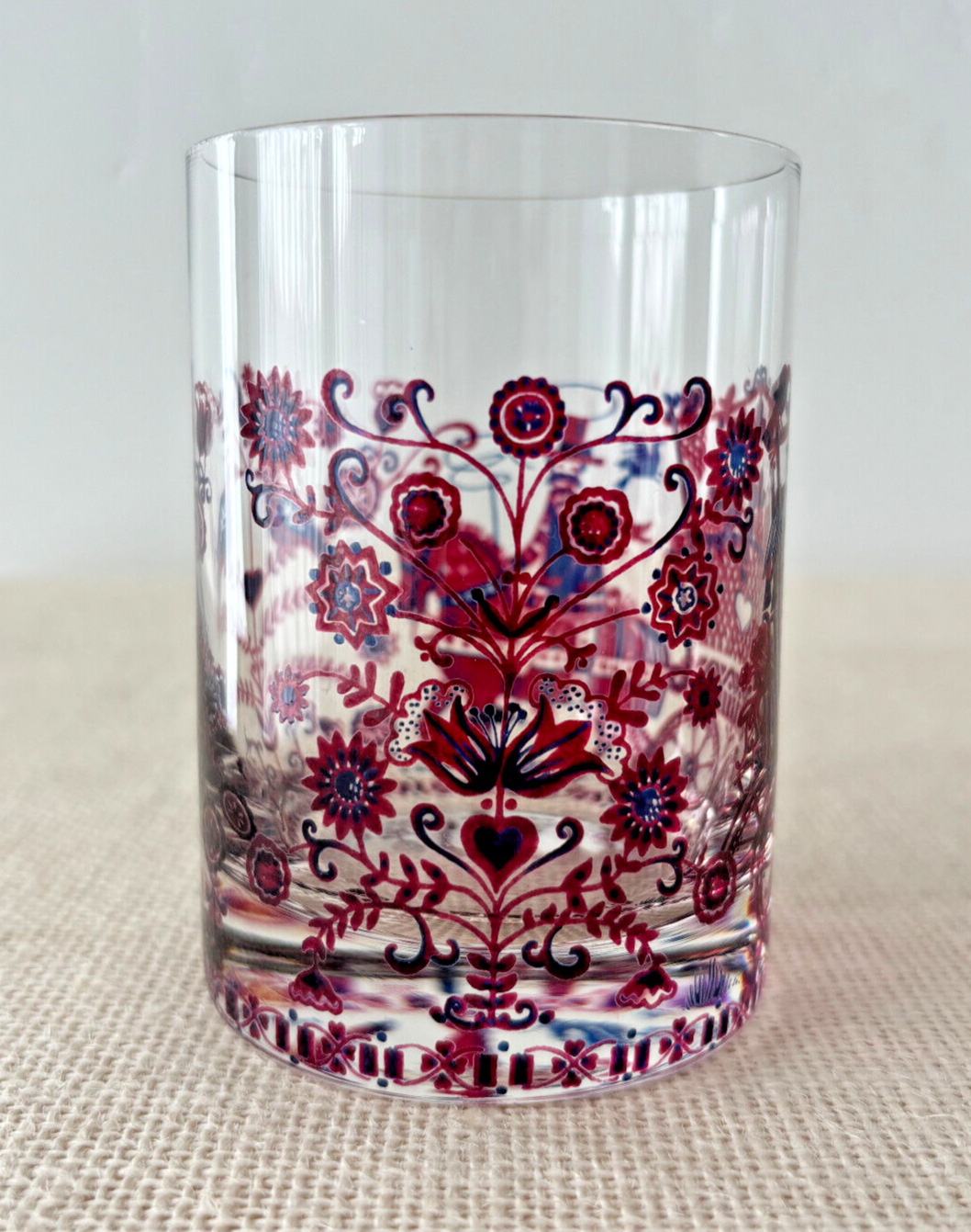 Kurt Hammer Folk Art drinking Glass with Wine Harvest motif