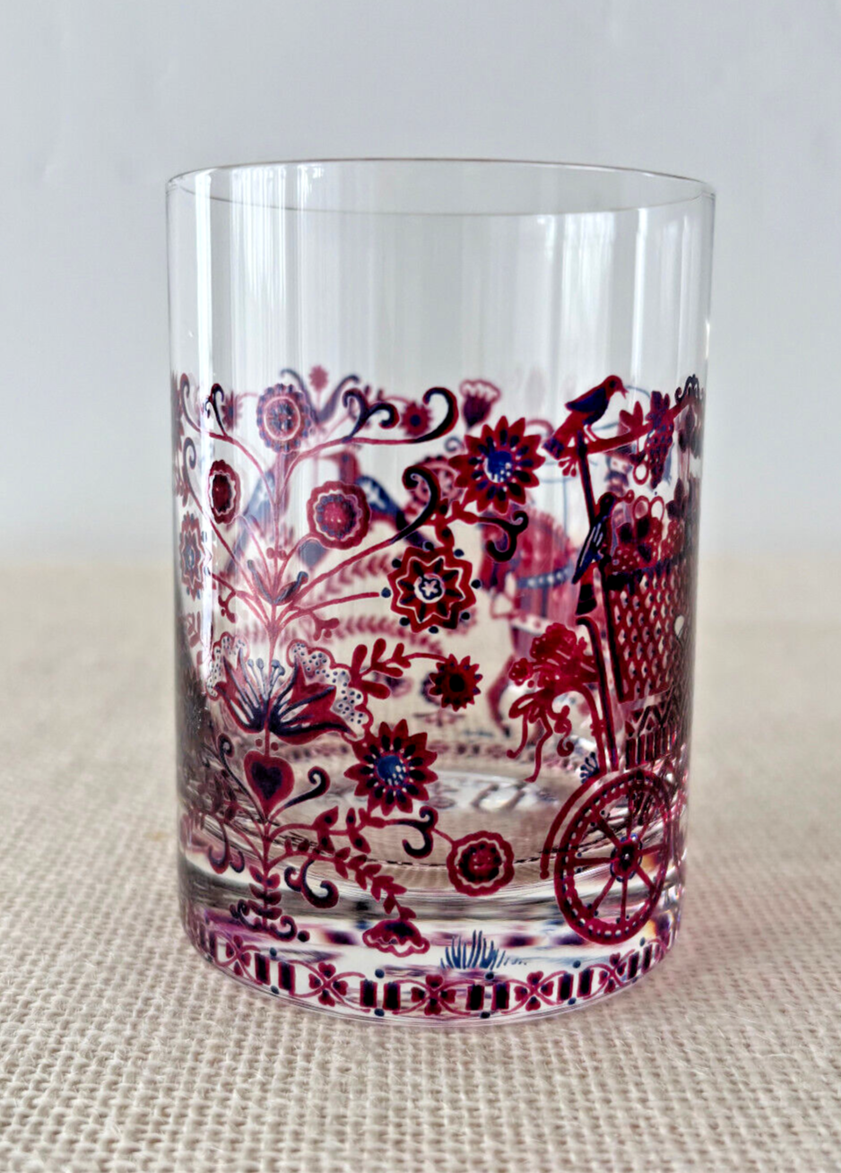 Kurt Hammer Folk Art drinking Glass with Wine Harvest motif