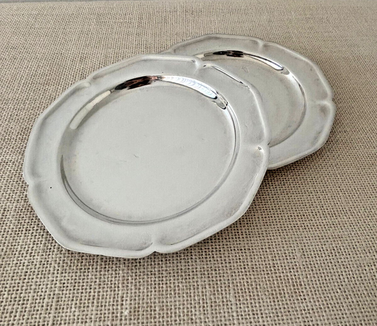 Pair of scalloped silver plate Wine Coasters or Trinket Trays