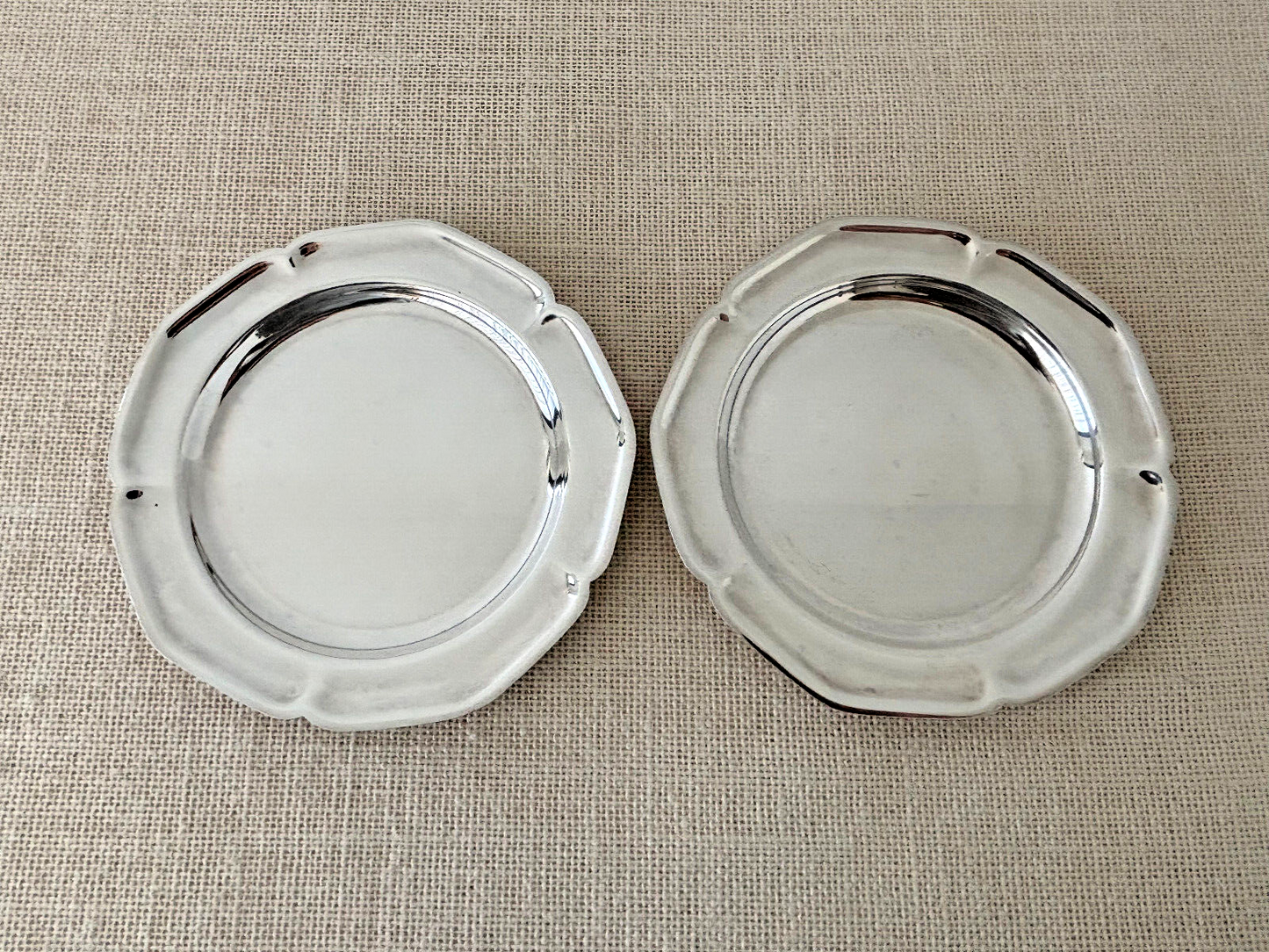 Pair of scalloped silver plate Wine Coasters or Trinket Trays