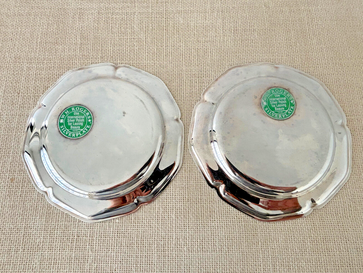 Pair of scalloped silver plate Wine Coasters or Trinket Trays