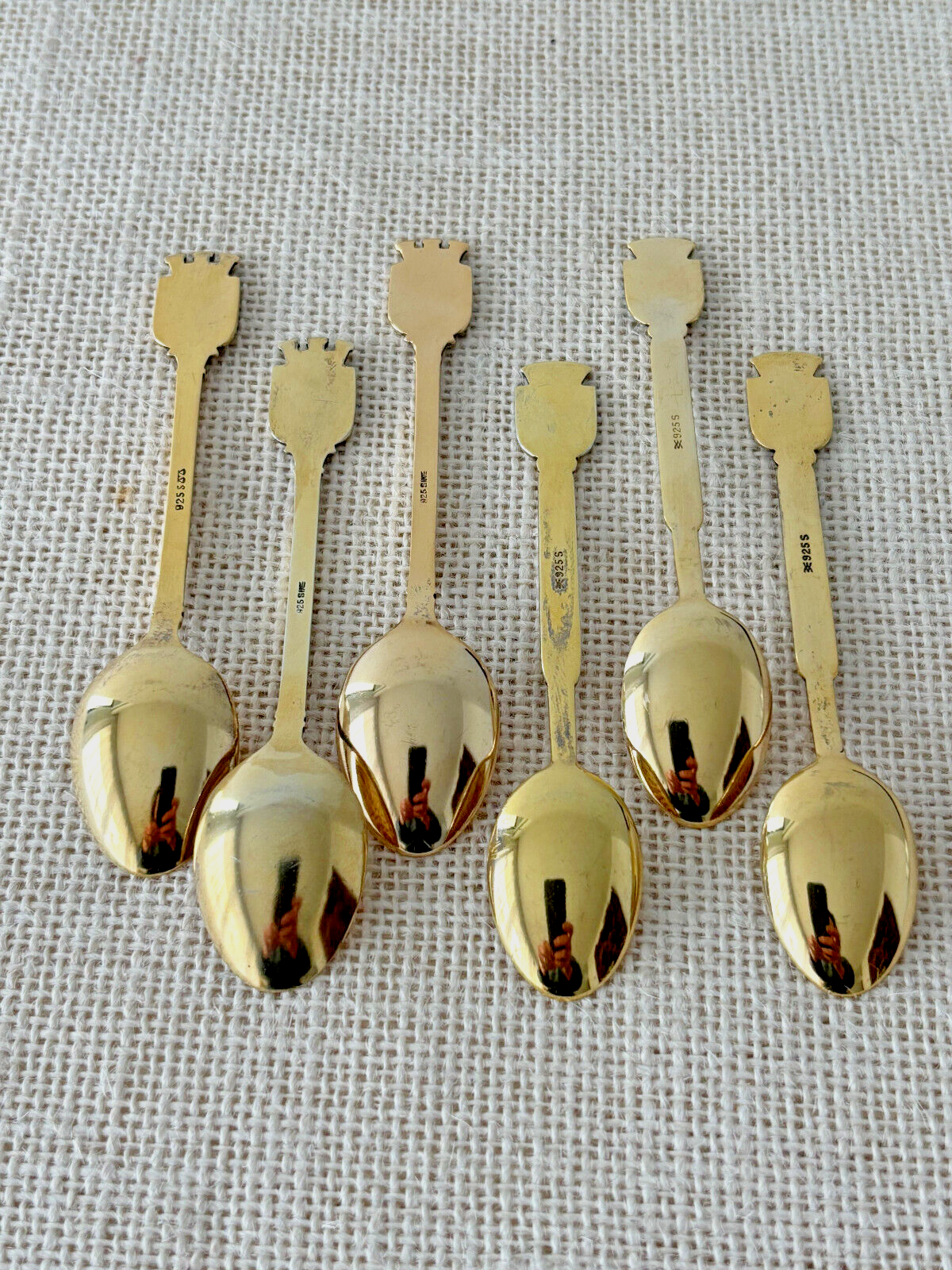 Gilt sterling enamel Norway Cities souvenir Demitasse Spoons