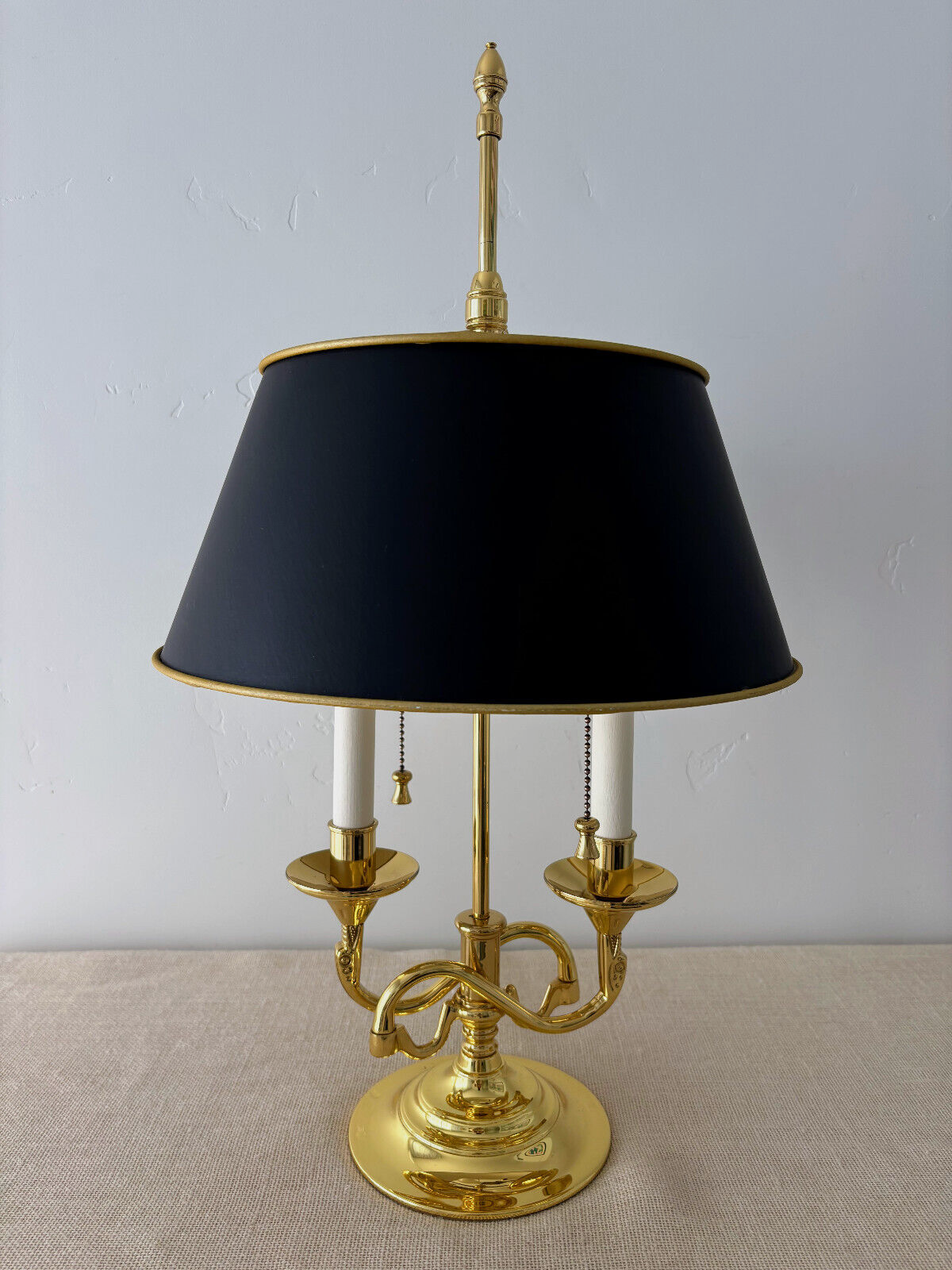 Baldwin Brass Serpentine Bouillotte Adjustable Two Arm Candlestick Lamp w/ Shade
