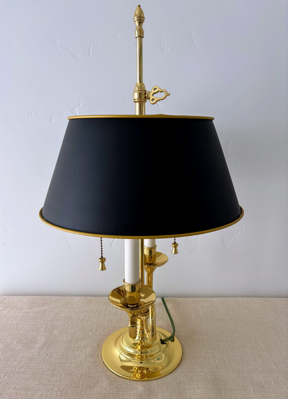 Baldwin Brass Serpentine Bouillotte Adjustable Two Arm Candlestick Lamp w/ Shade