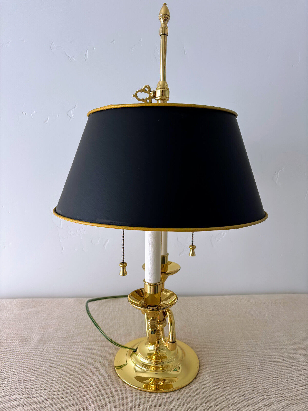 Baldwin Brass Serpentine Bouillotte Adjustable Two Arm Candlestick Lamp w/ Shade