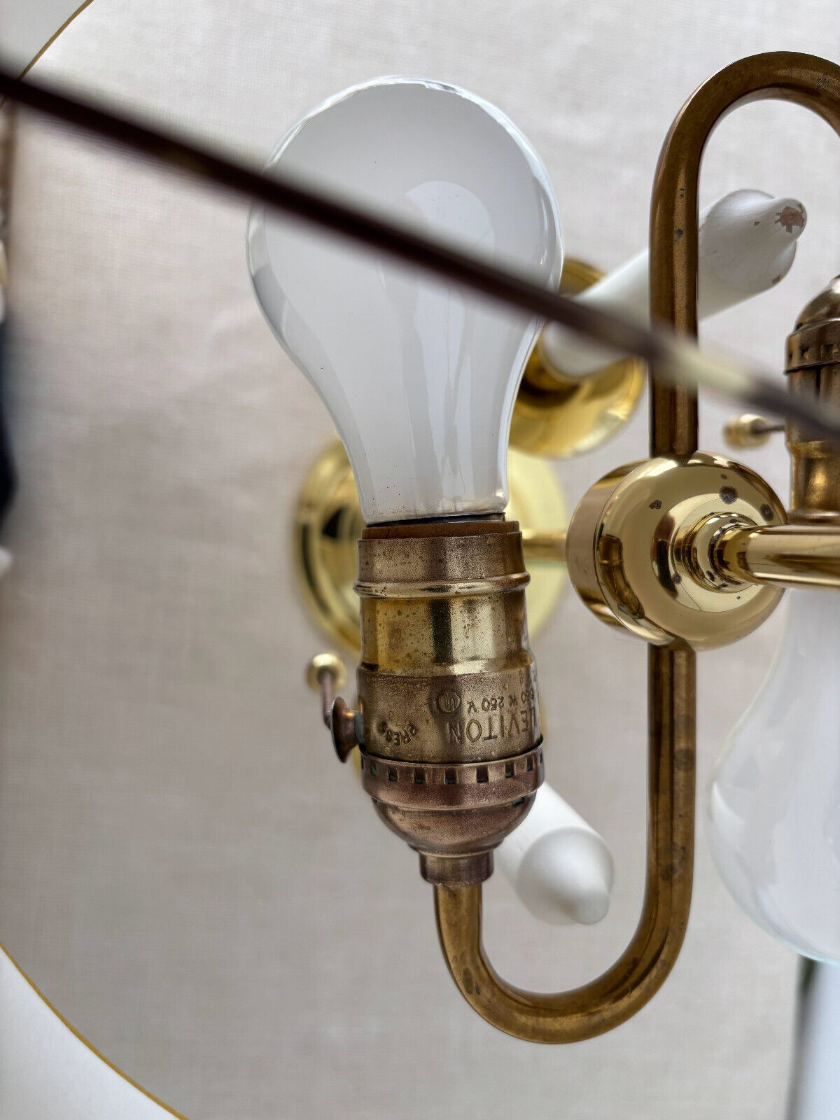 Baldwin Brass Serpentine Bouillotte Adjustable Two Arm Candlestick Lamp w/ Shade