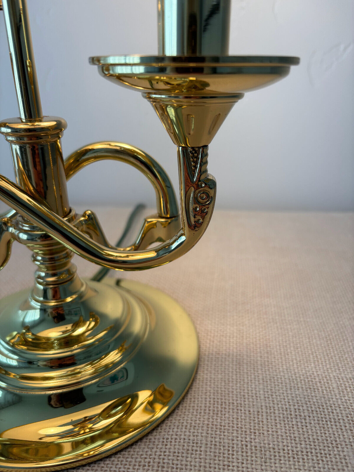 Baldwin Brass Serpentine Bouillotte Adjustable Two Arm Candlestick Lamp w/ Shade