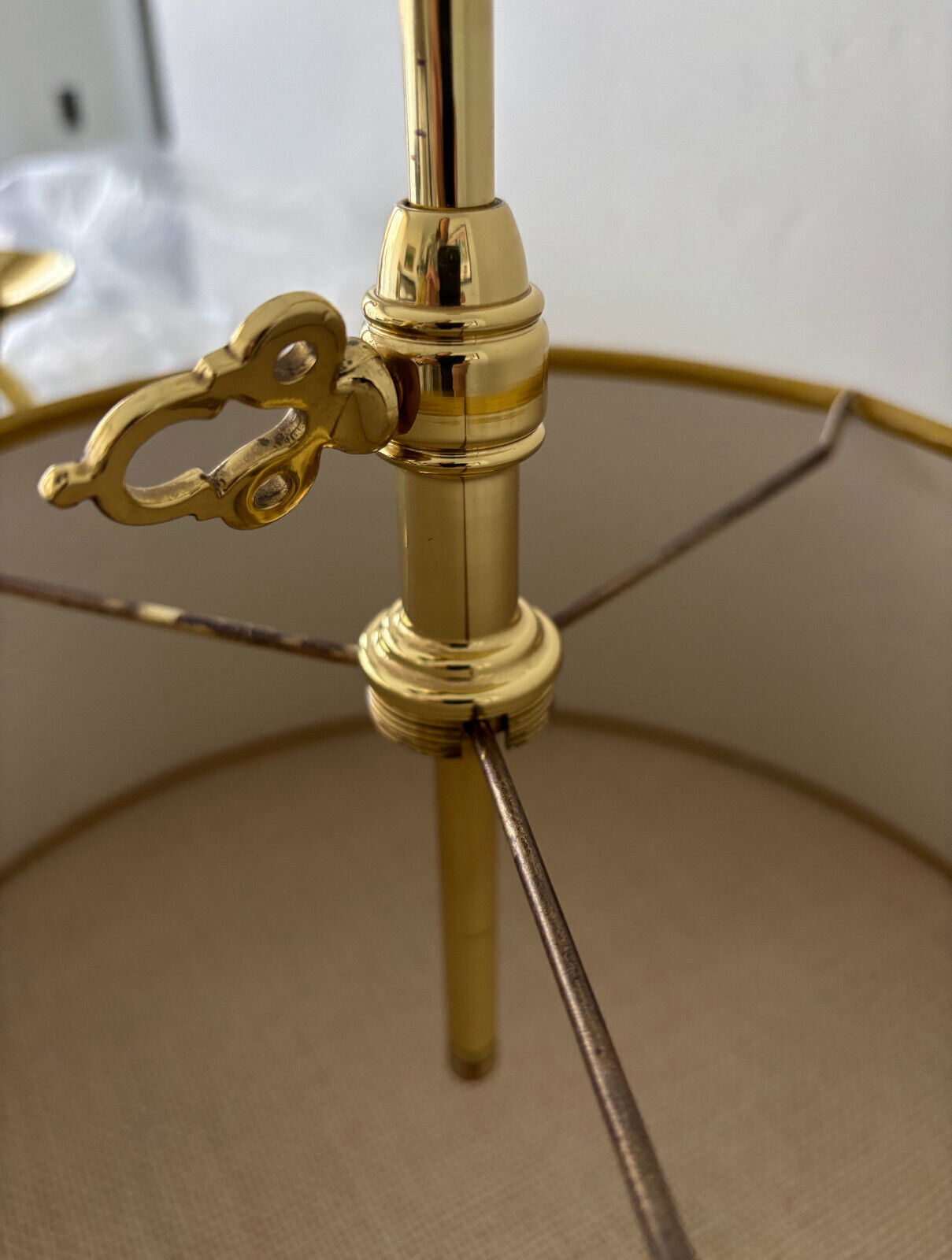 Baldwin Brass Serpentine Bouillotte Adjustable Two Arm Candlestick Lamp w/ Shade