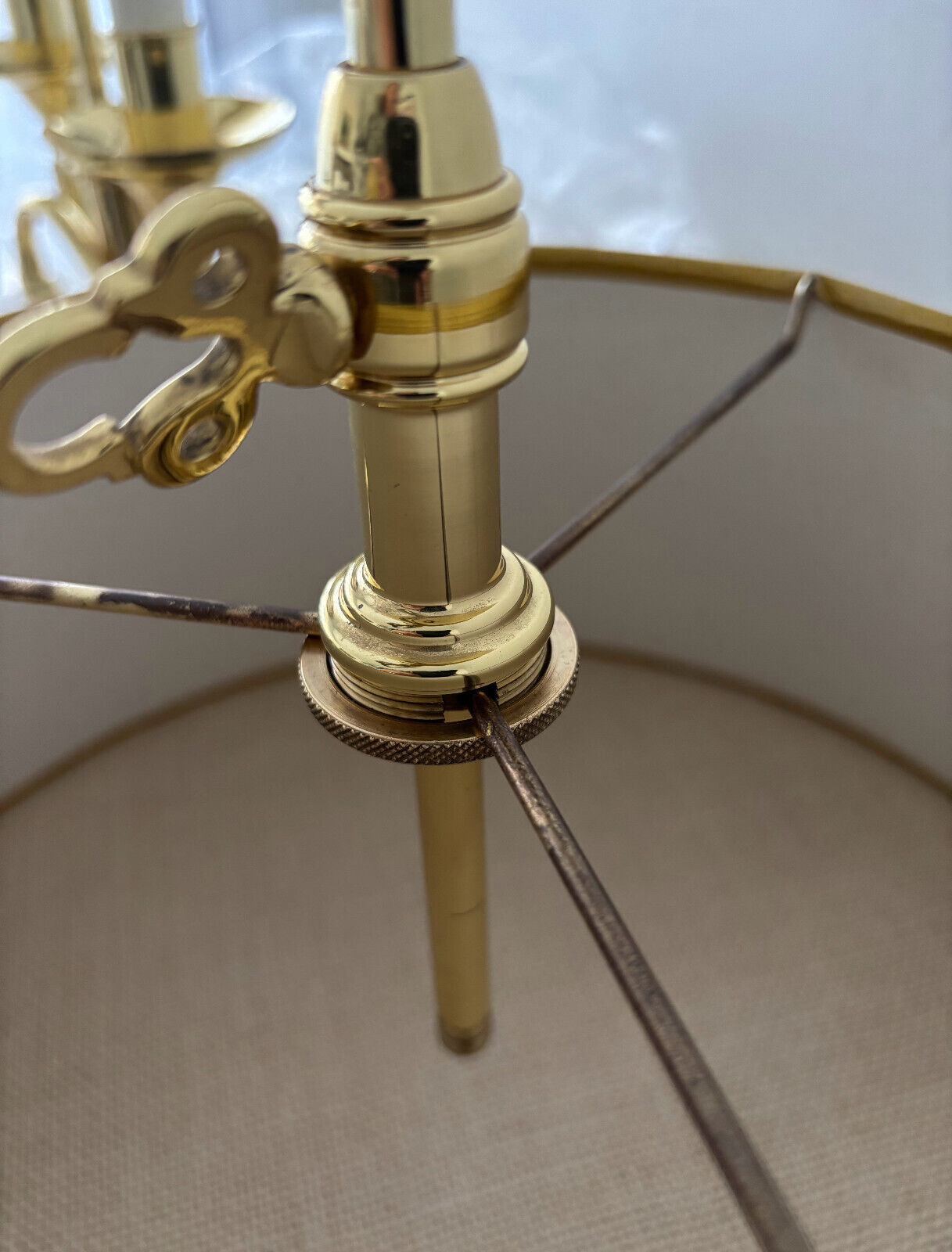 Baldwin Brass Serpentine Bouillotte Adjustable Two Arm Candlestick Lamp w/ Shade