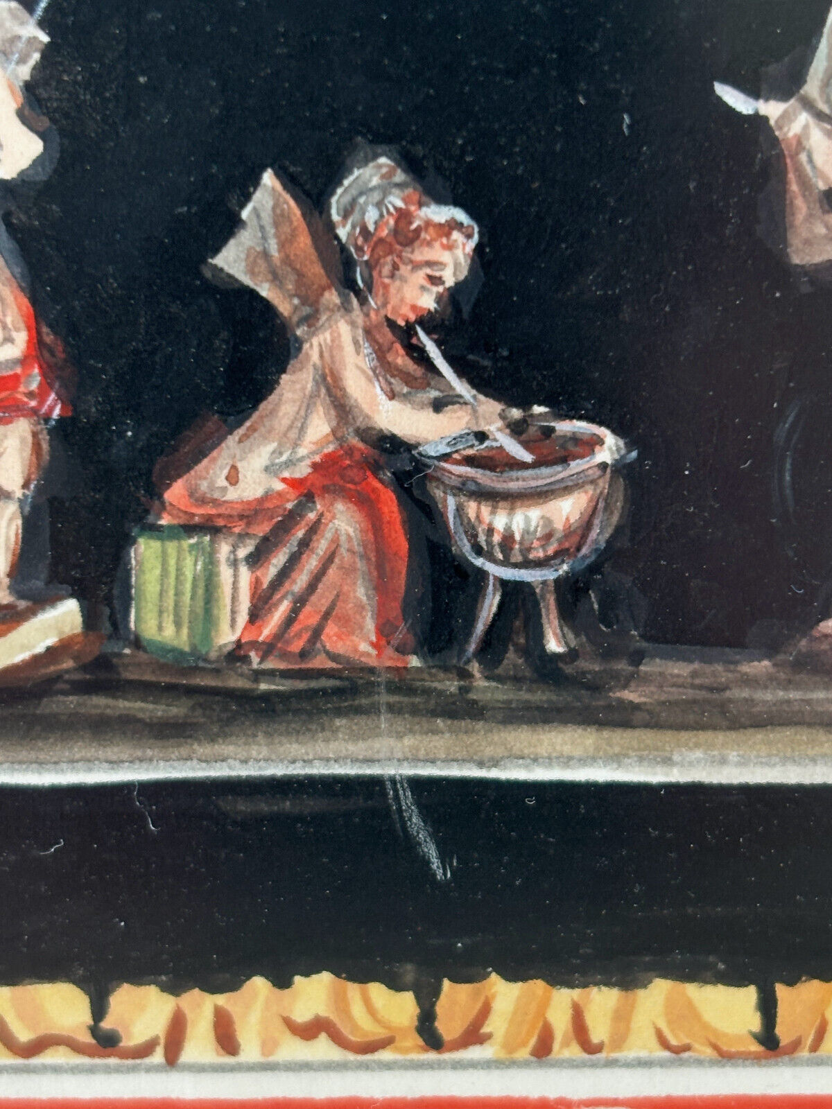 Mid Century Watercolor POMPEII fresco by M Cirillo Framed