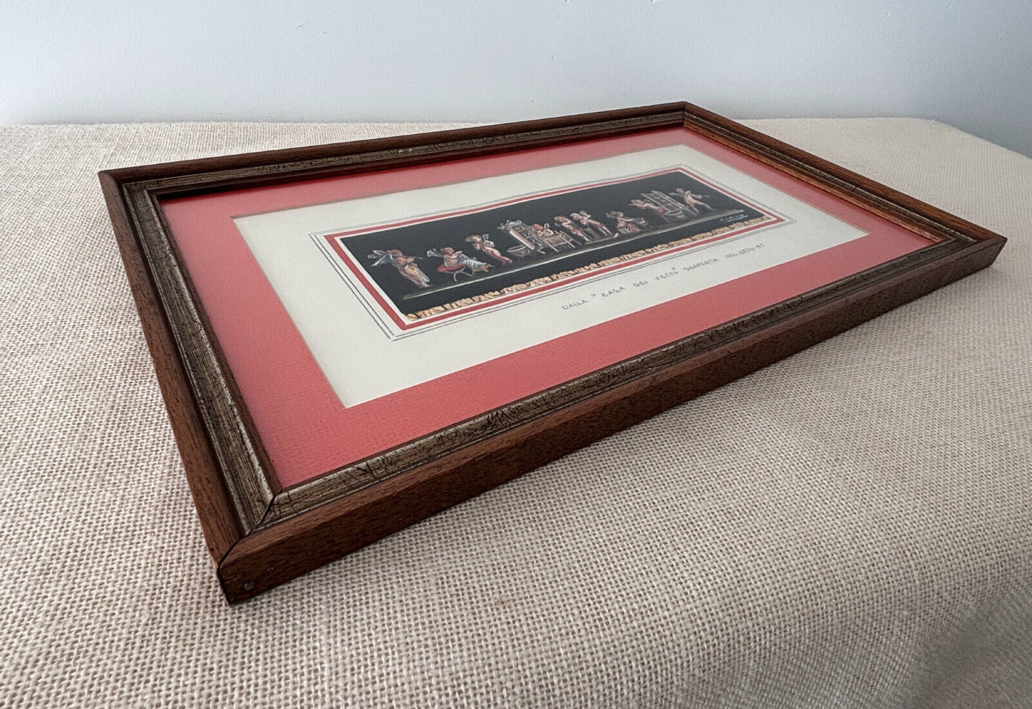 Mid Century Watercolor POMPEII fresco by M Cirillo Framed