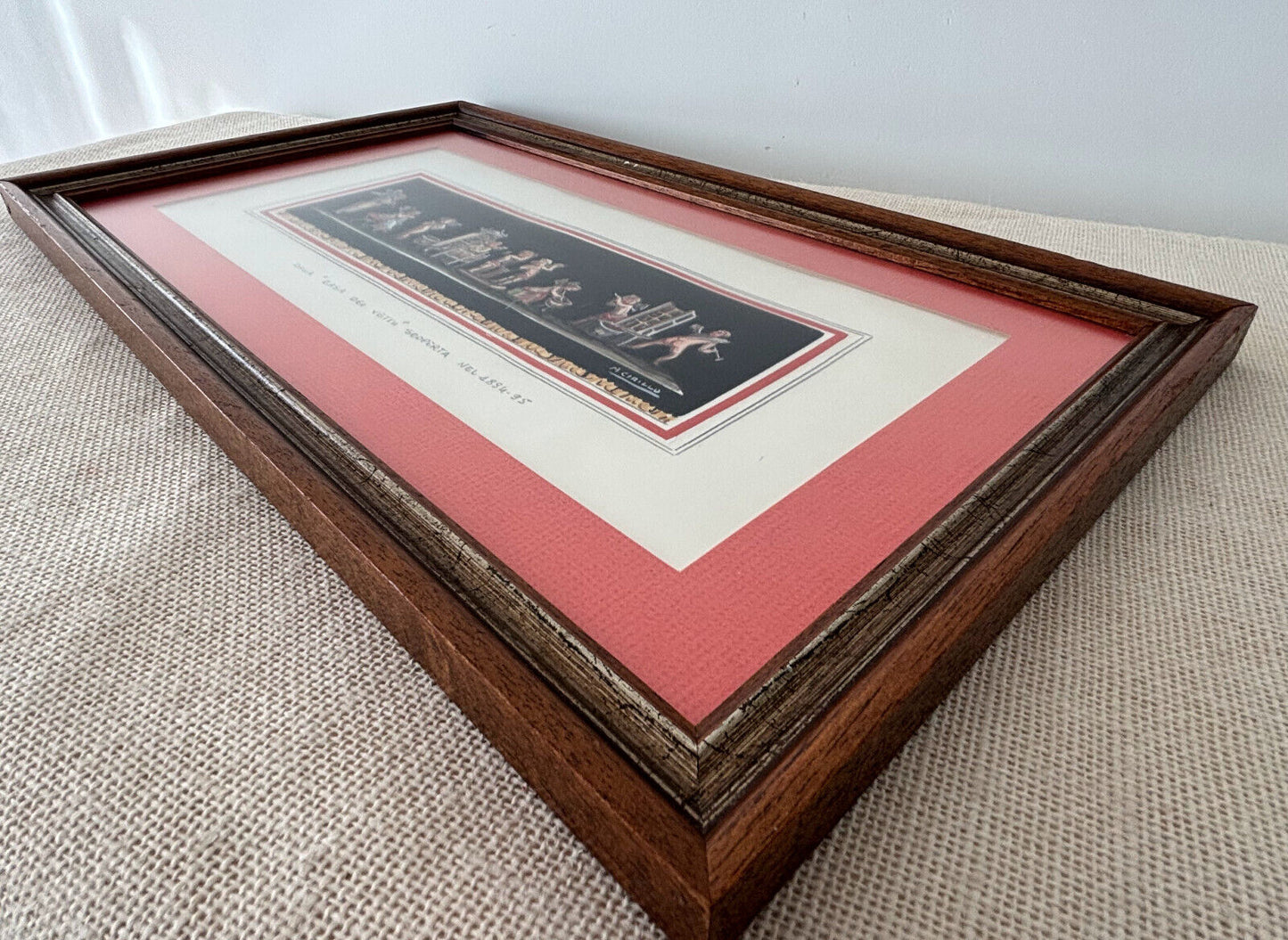 Mid Century Watercolor POMPEII fresco by M Cirillo Framed