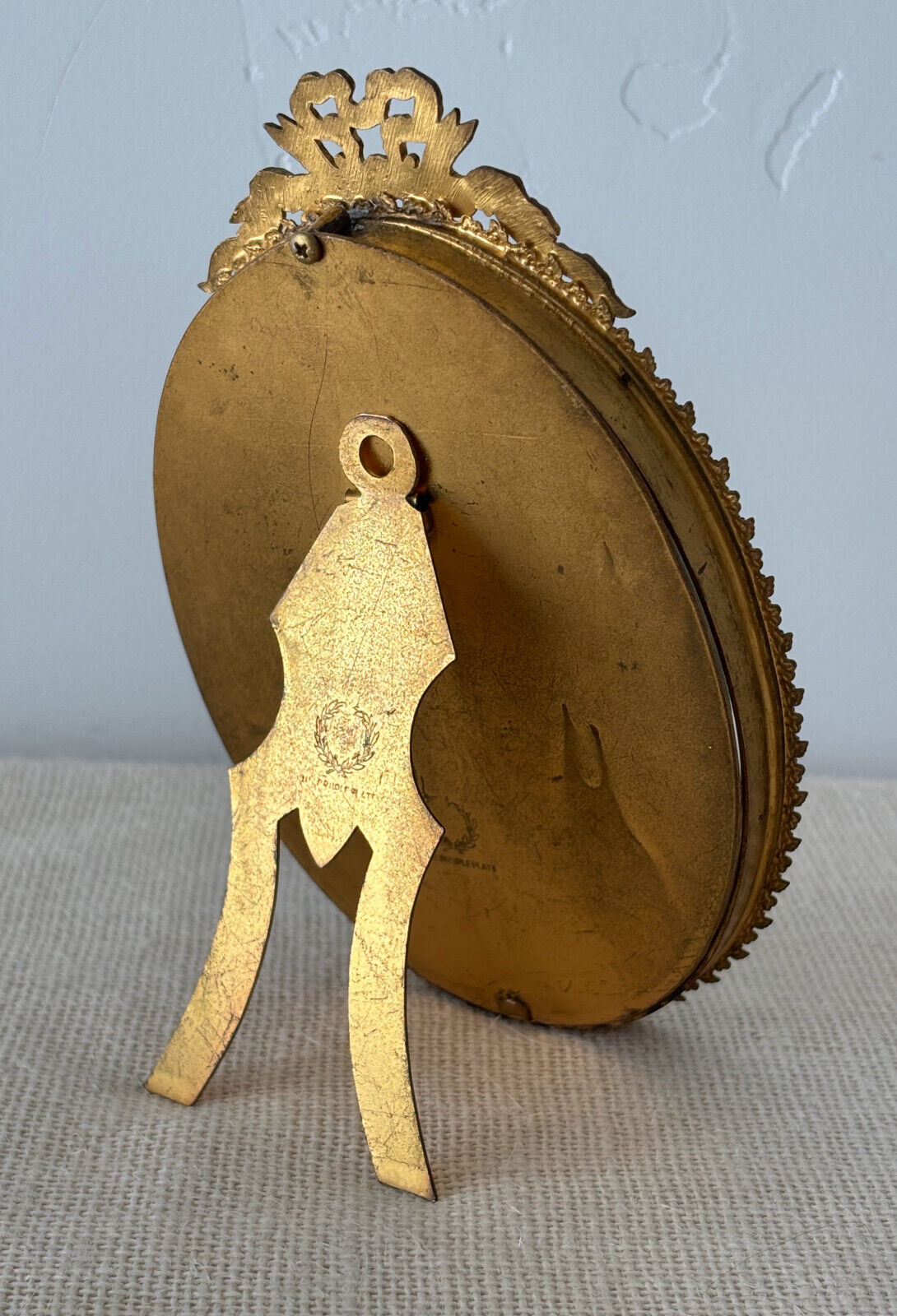 Antique Edwardian Gilt Brass Oval Picture Photo Frame with Bow
