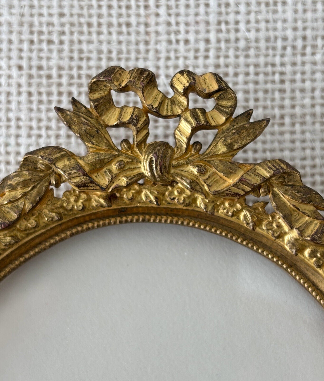 Antique Edwardian Gilt Brass Oval Picture Photo Frame with Bow