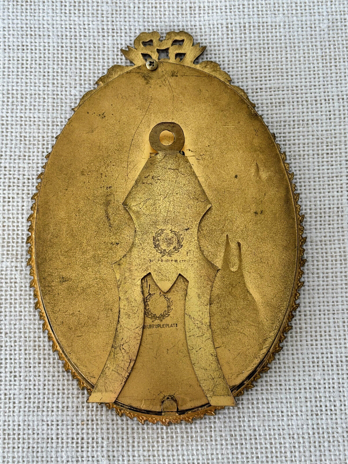 Antique Edwardian Gilt Brass Oval Picture Photo Frame with Bow