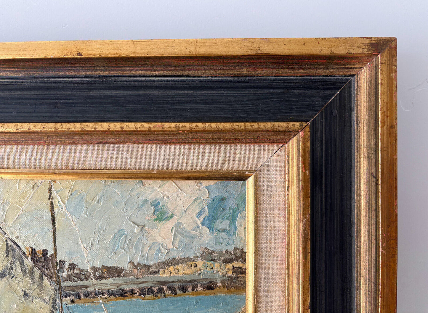 Mid century oil painting "GREEK FISHING BOAT RHODES" Dorothy W. Taylor