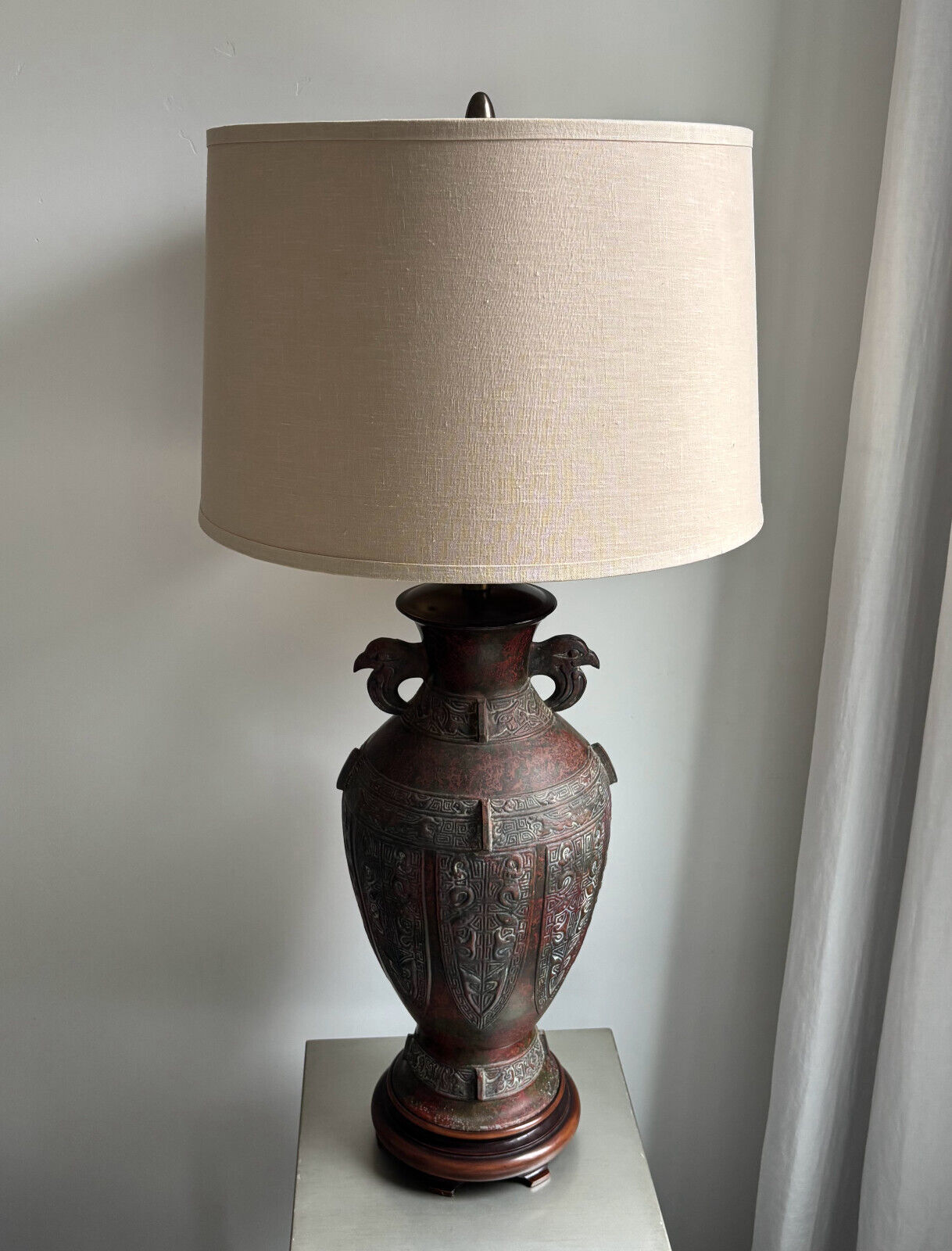 Marbro Verdigris Patina Chinese Jar Table Lamp