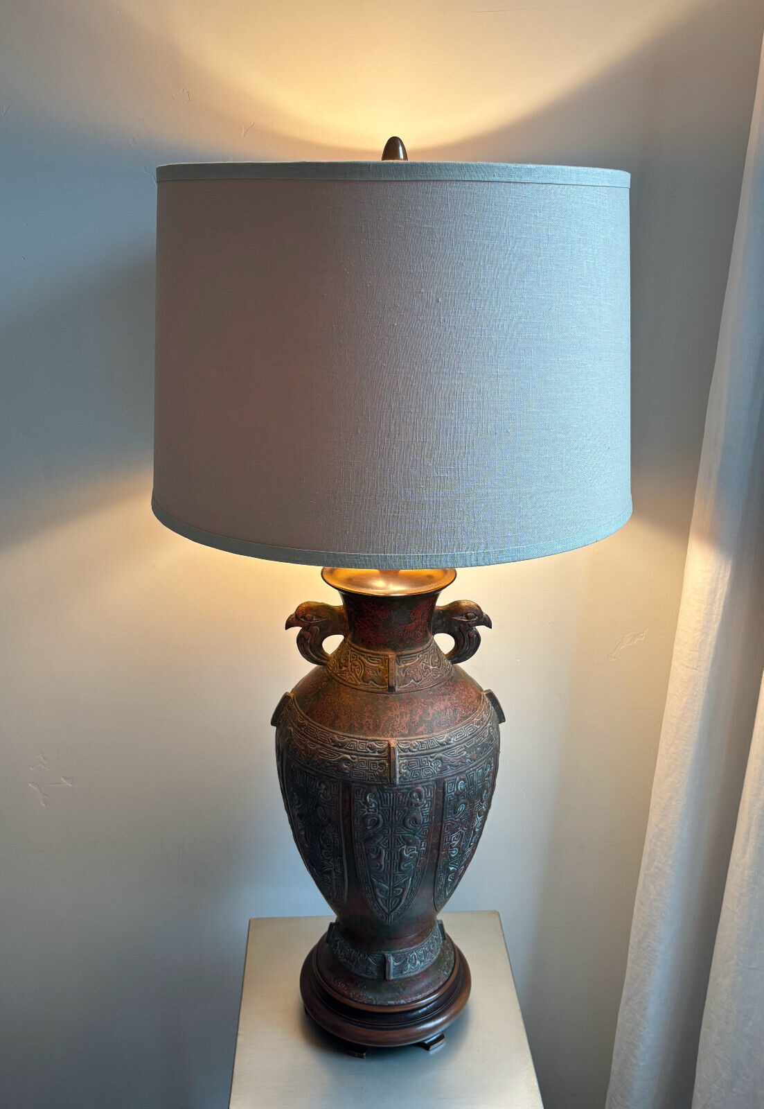 Marbro Verdigris Patina Chinese Jar Table Lamp