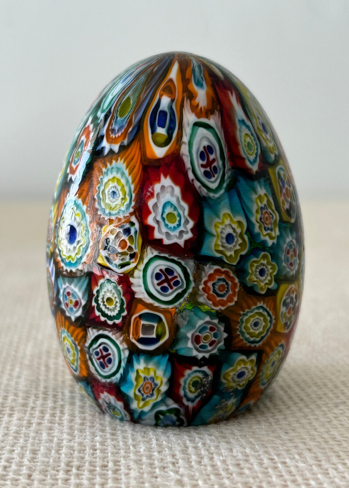Millefiori Venetian Art Glass Egg Paperweight