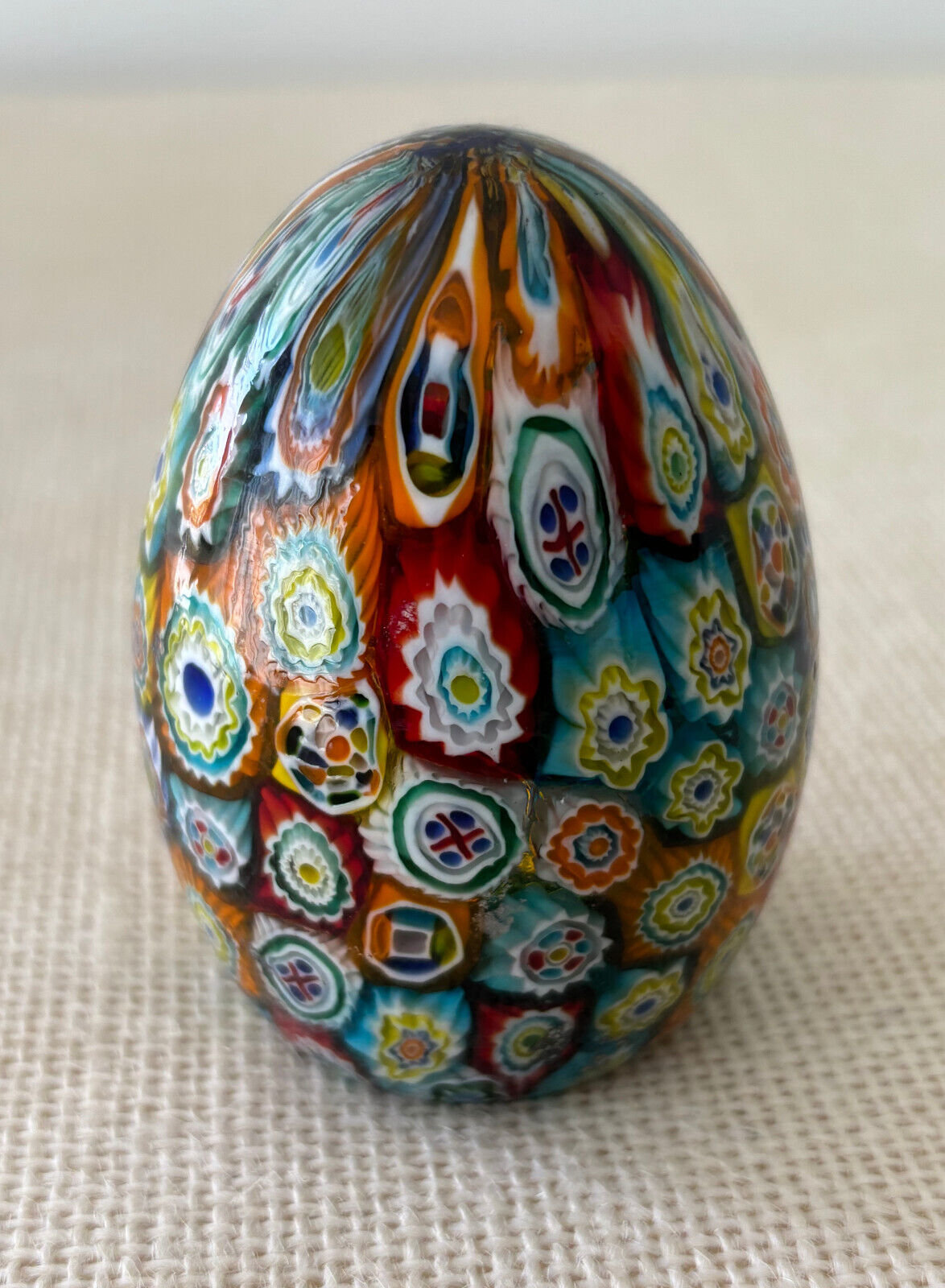 Millefiori Venetian Art Glass Egg Paperweight