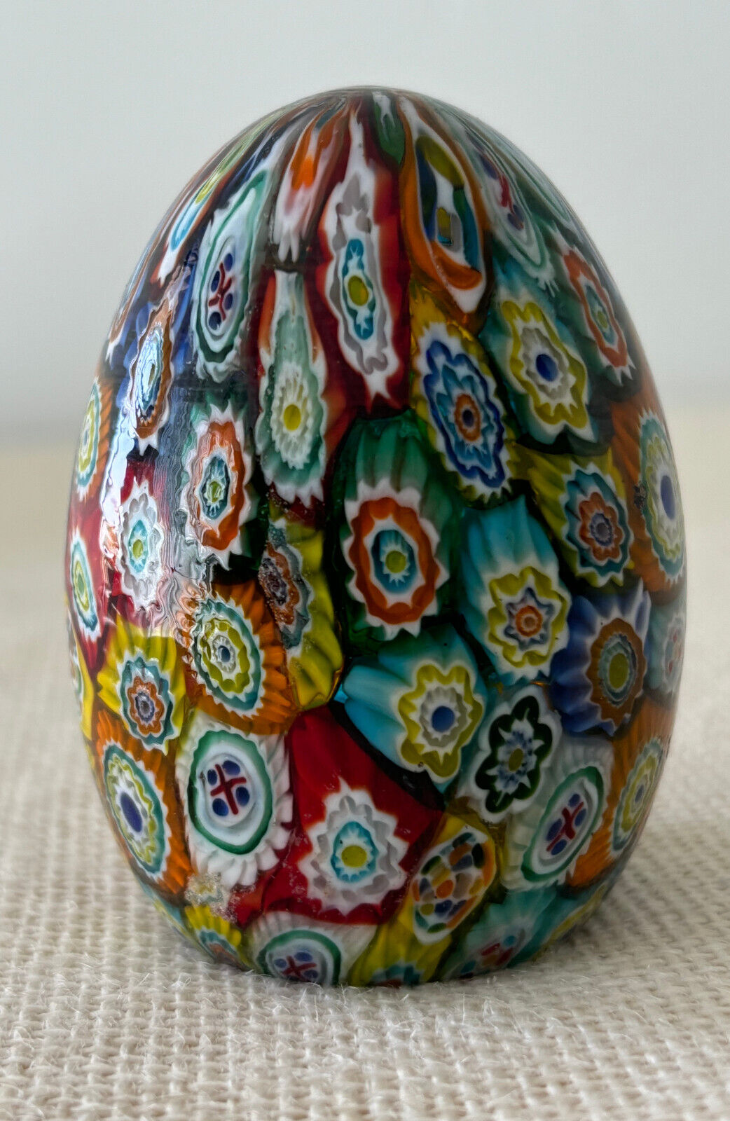 Millefiori Venetian Art Glass Egg Paperweight
