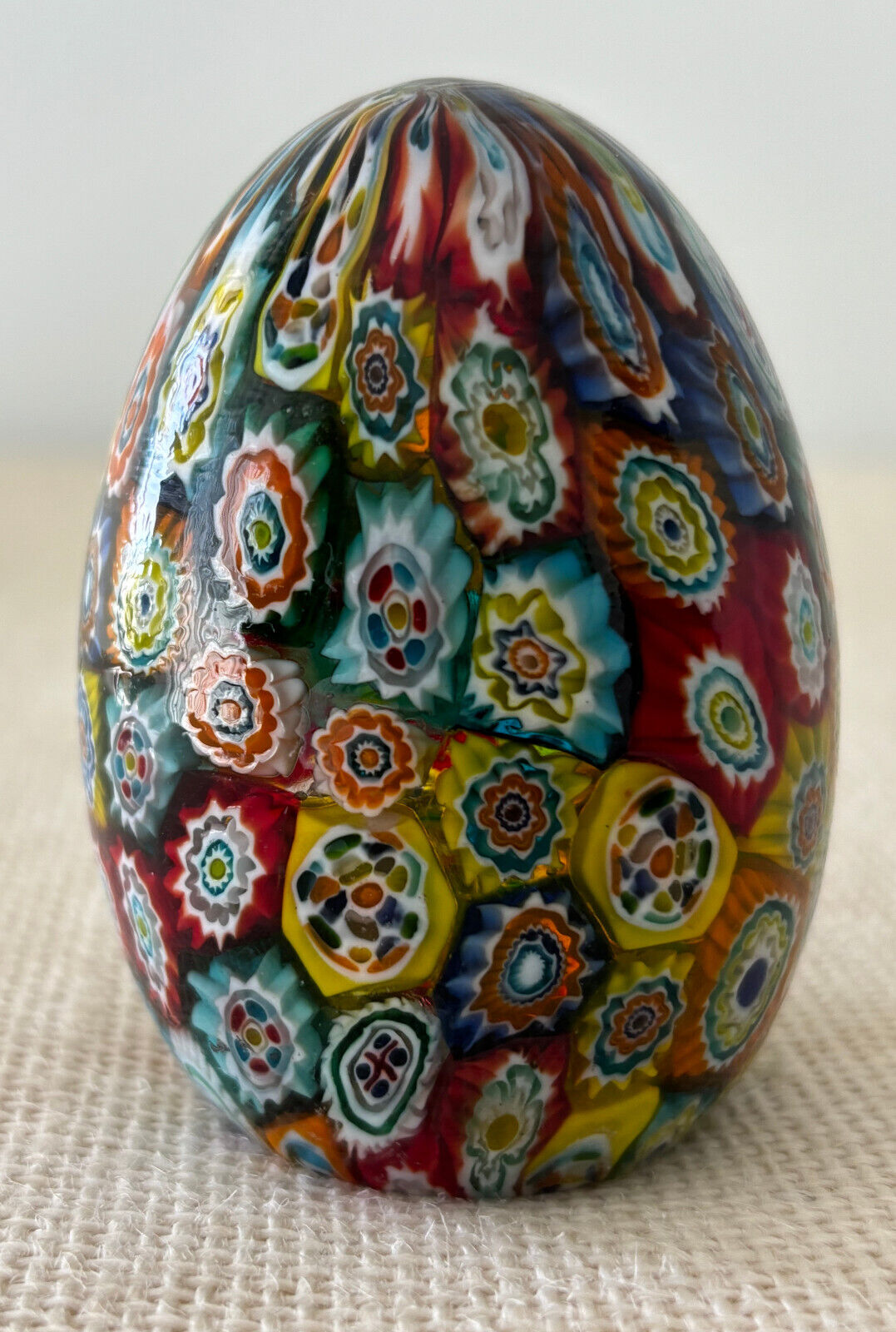 Millefiori Venetian Art Glass Egg Paperweight