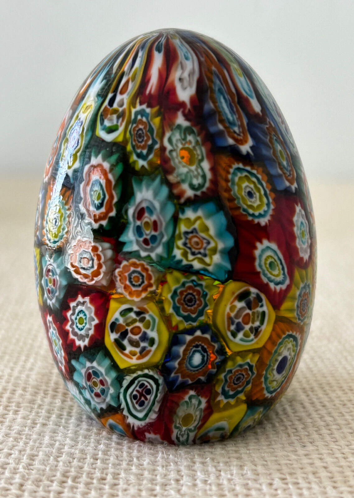 Millefiori Venetian Art Glass Egg Paperweight