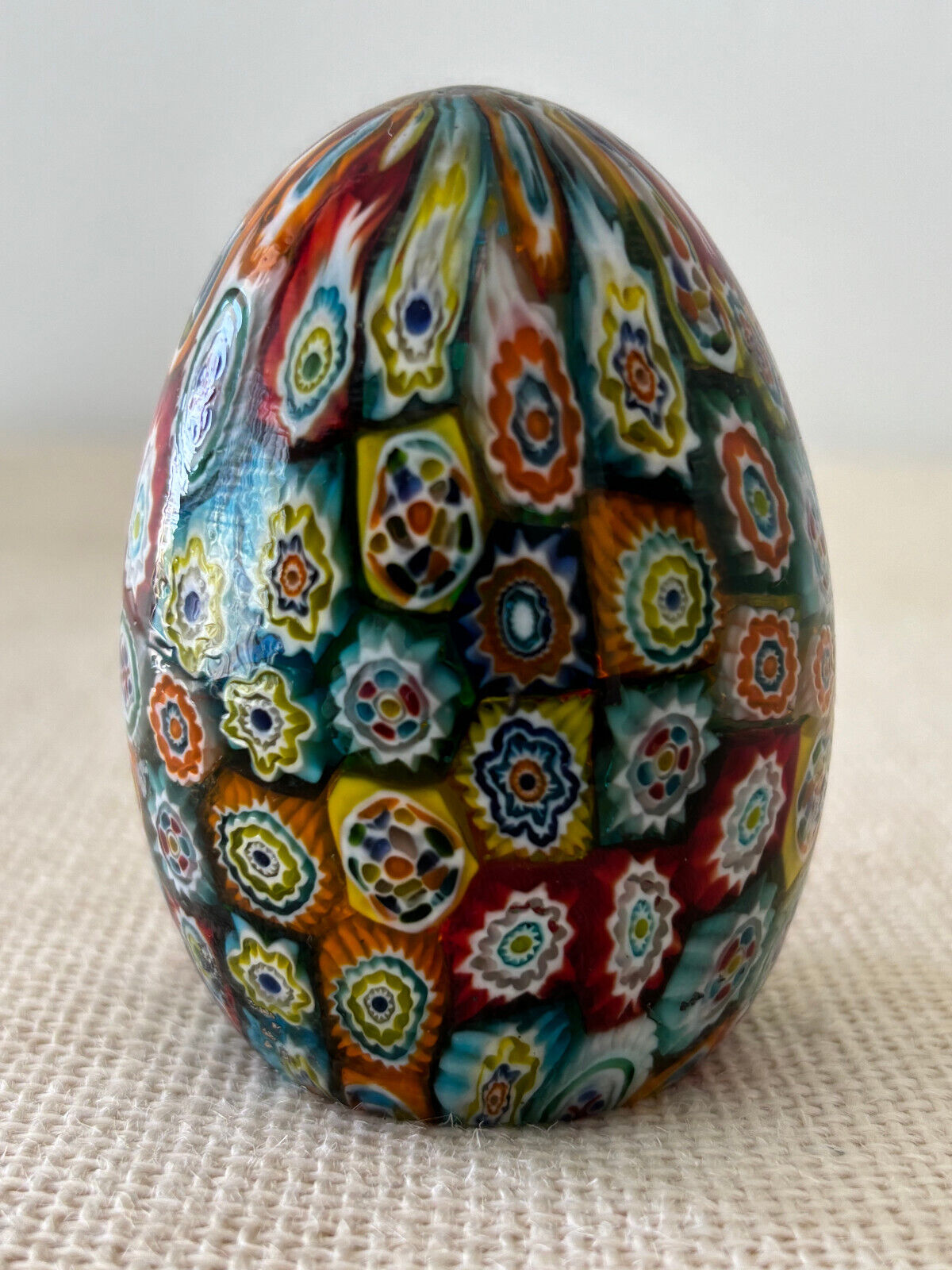 Millefiori Venetian Art Glass Egg Paperweight