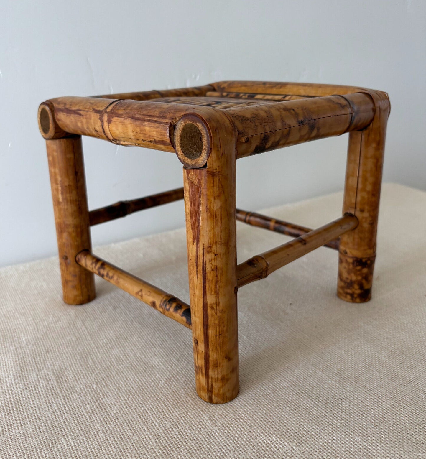 Mid century tortoise shell or burnt bamboo Plant Display Stand or Table 8"