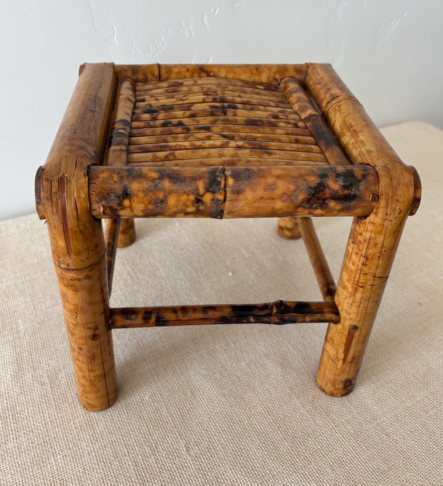 Mid century tortoise shell or burnt bamboo Plant Display Stand or Table 8"