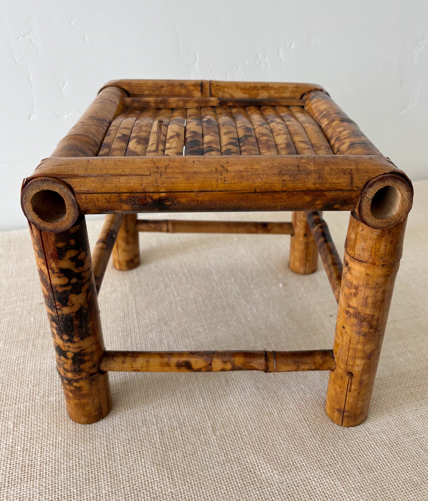 Mid century tortoise shell or burnt bamboo Plant Display Stand or Table 8"