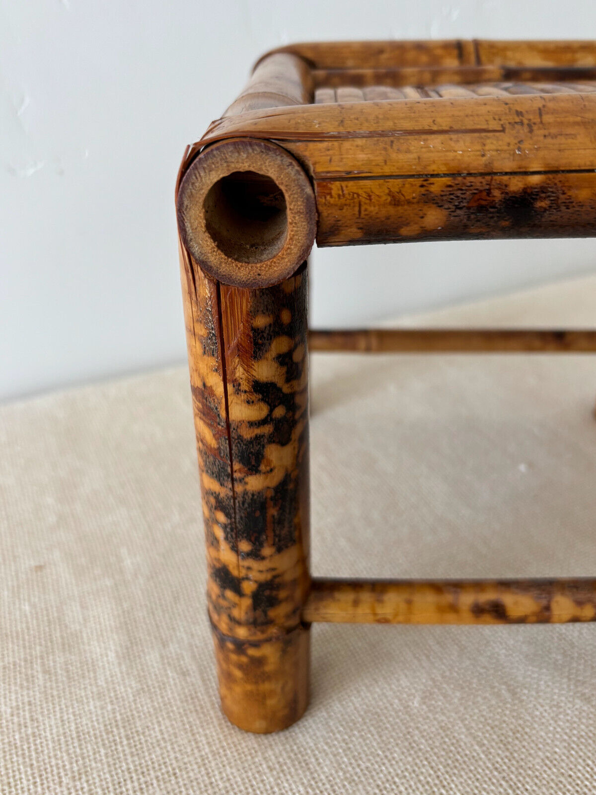 Mid century tortoise shell or burnt bamboo Plant Display Stand or Table 8"