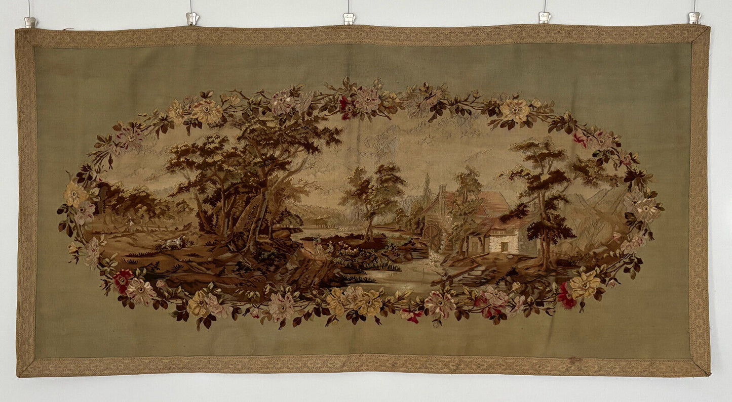 19th Century French Verdure Tapestry with oval Pastoral Scene