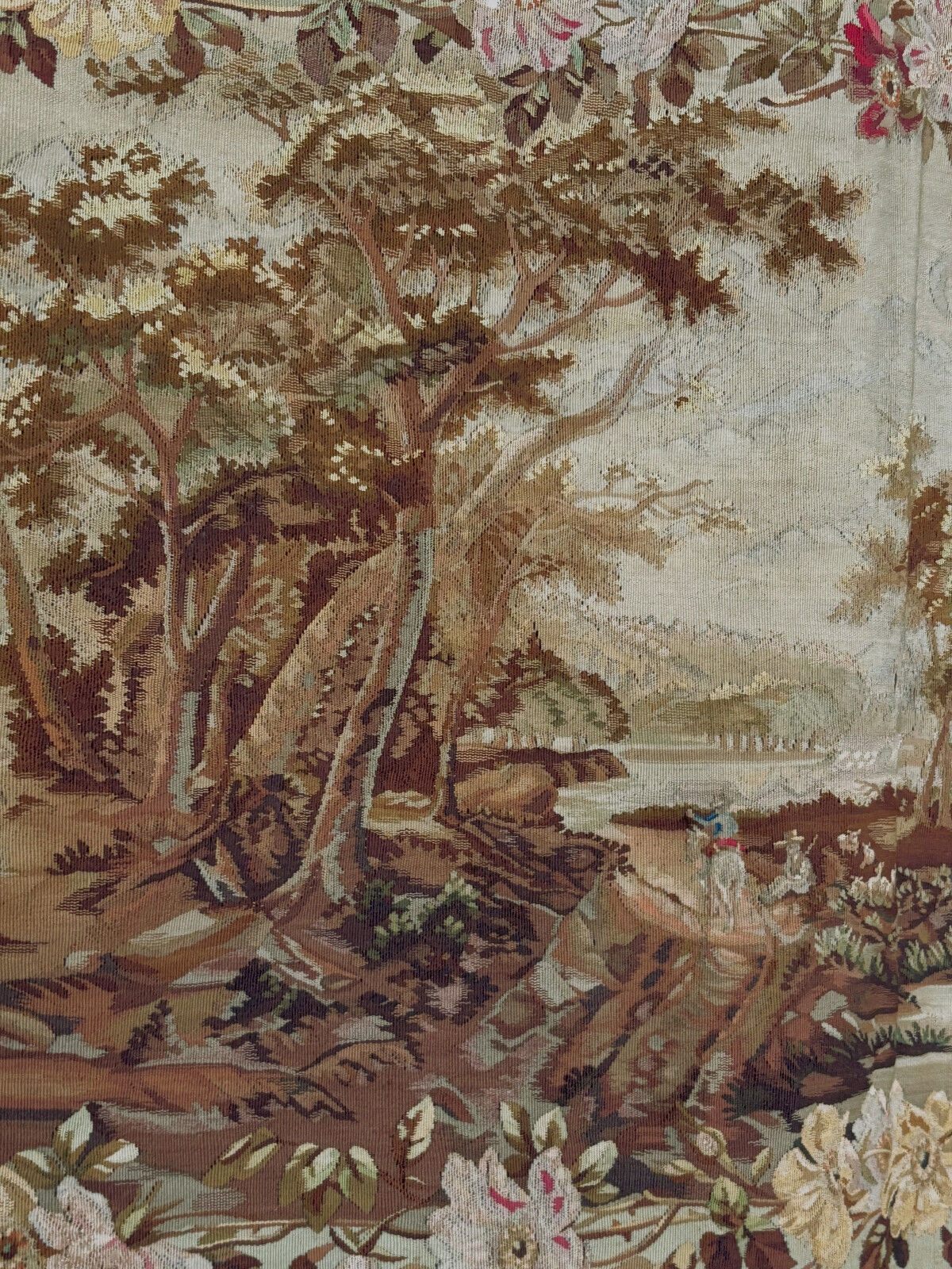 19th Century French Verdure Tapestry with oval Pastoral Scene