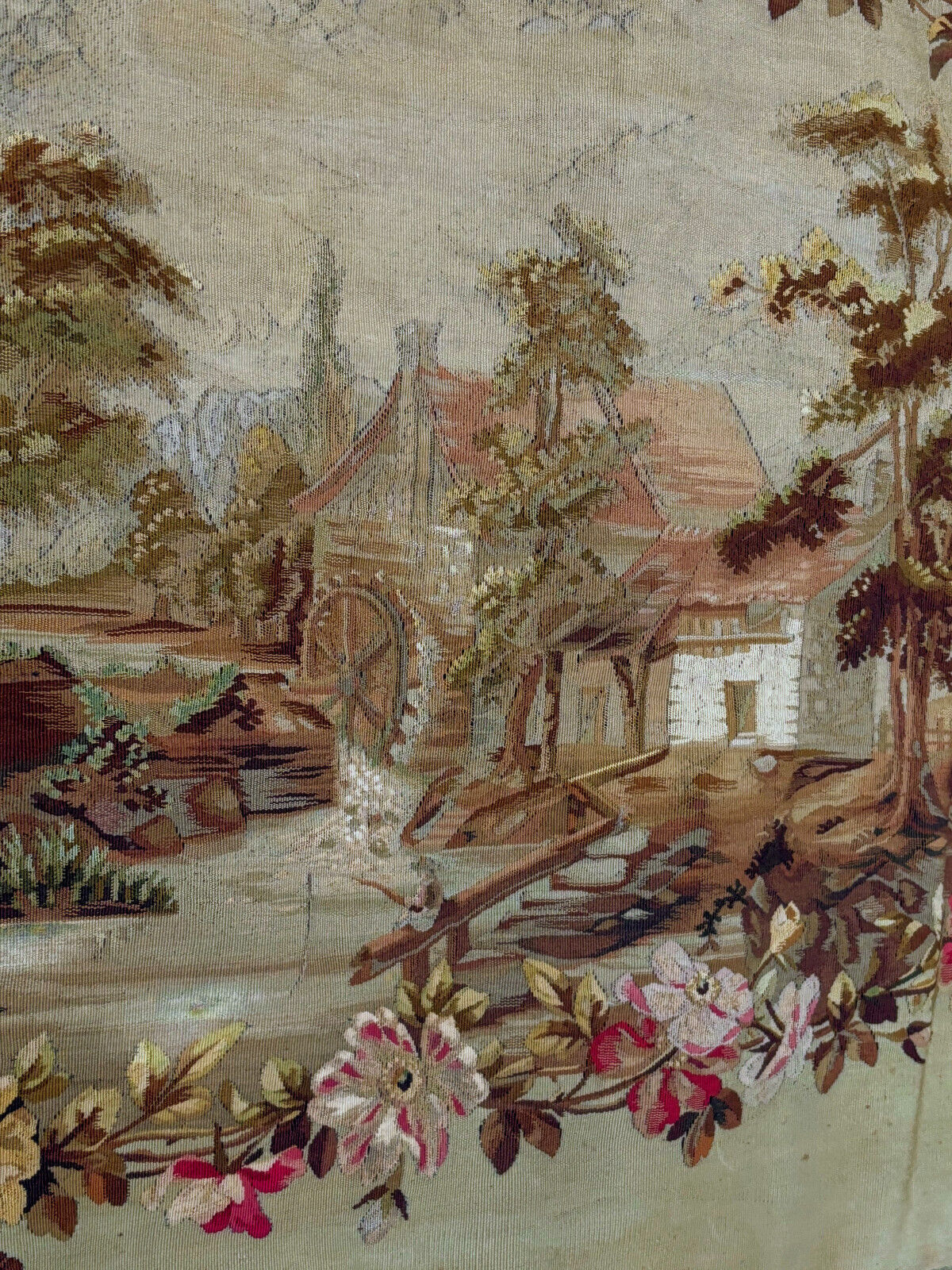 19th Century French Verdure Tapestry with oval Pastoral Scene