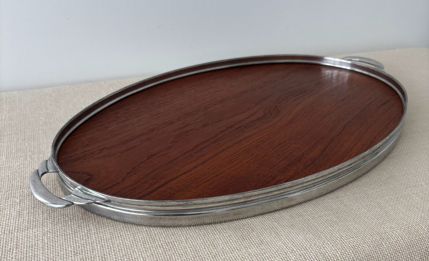 Mid Century Modern Teak & Pewter Serving Tray by Royal Holland KMD Tiel Daalderop