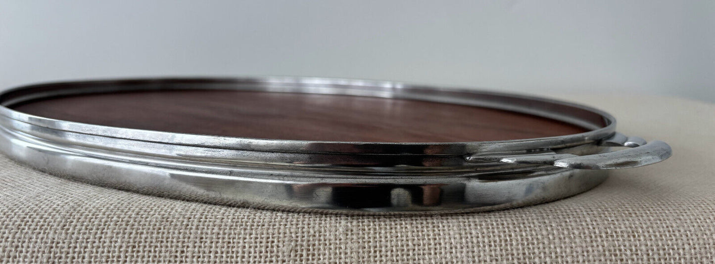 Mid Century Modern Teak & Pewter Serving Tray by Royal Holland KMD Tiel Daalderop