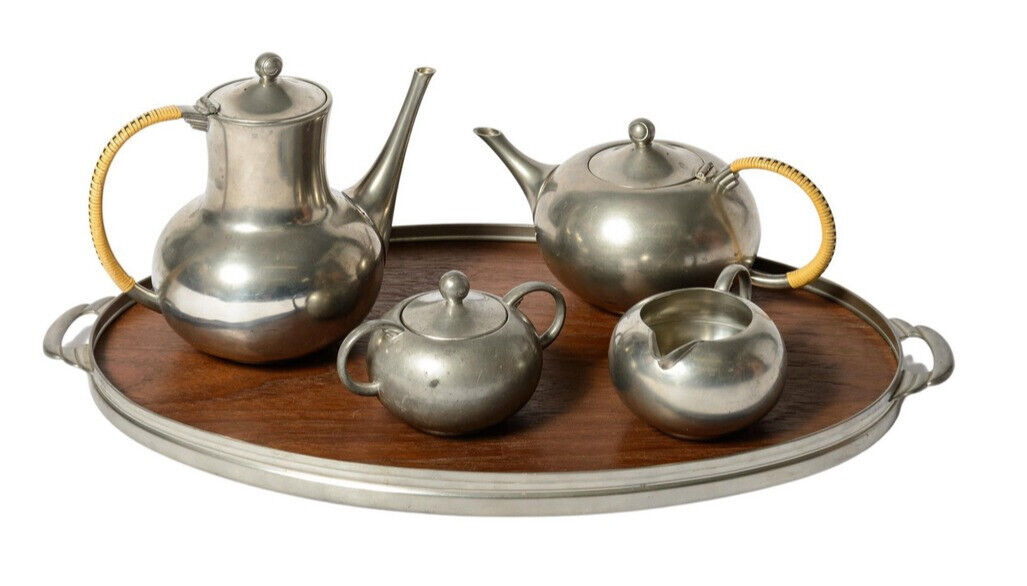 Mid Century Modern Teak & Pewter Serving Tray by Royal Holland KMD Tiel Daalderop