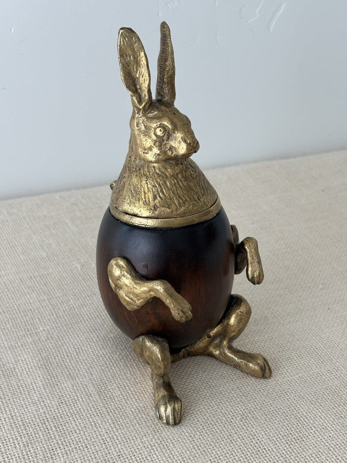 Brass & Wood Rabbit Figural Trinket or Tobacco Box by Arthur Court