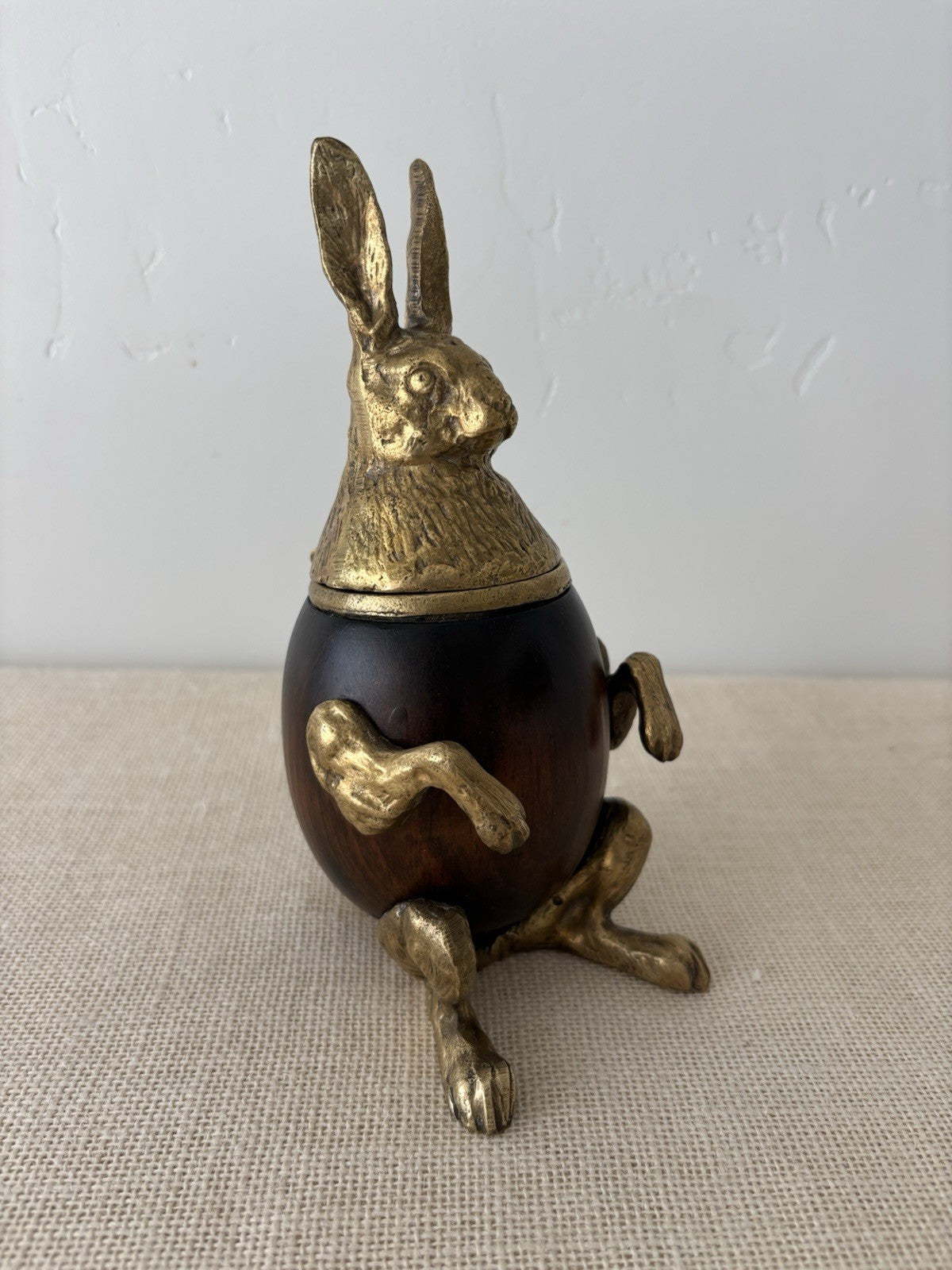 Brass & Wood Rabbit Figural Trinket or Tobacco Box by Arthur Court