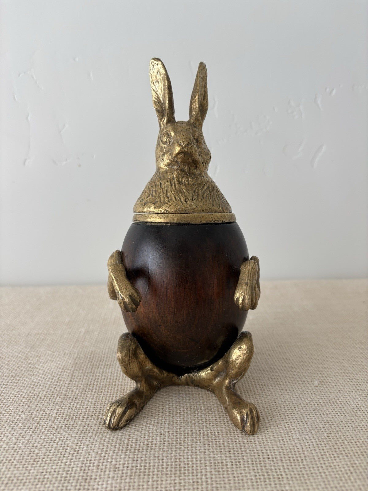 Brass & Wood Rabbit Figural Trinket or Tobacco Box by Arthur Court