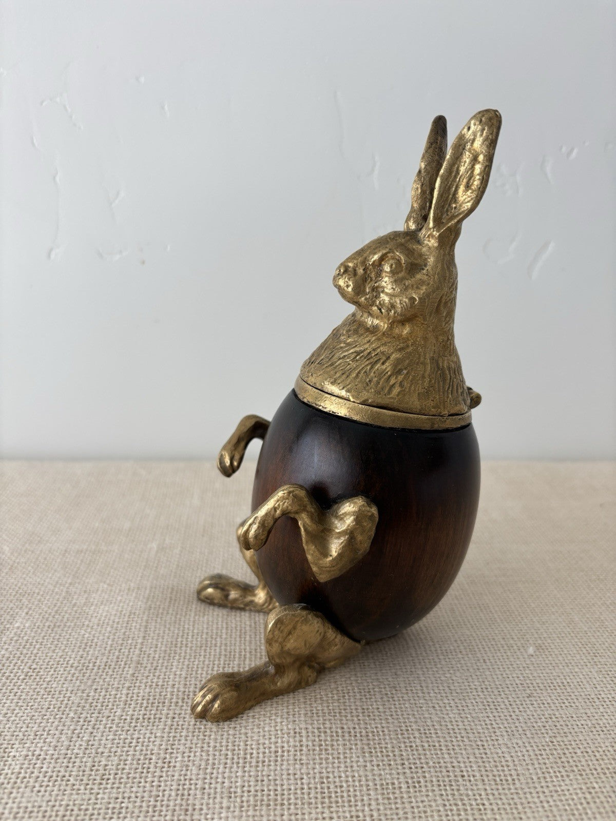 Brass & Wood Rabbit Figural Trinket or Tobacco Box by Arthur Court