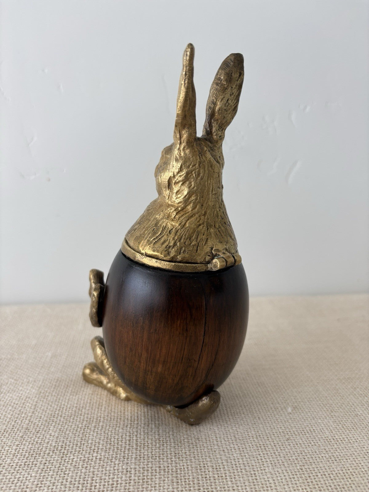 Brass & Wood Rabbit Figural Trinket or Tobacco Box by Arthur Court