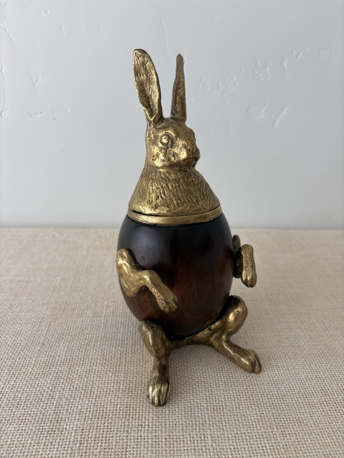 Brass & Wood Rabbit Figural Trinket or Tobacco Box by Arthur Court